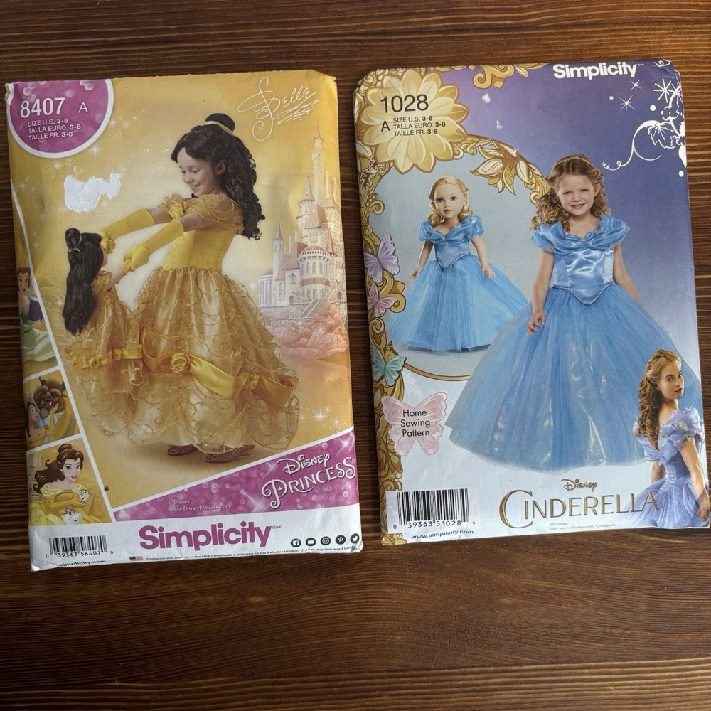 Simplicity Disney Princess Sewing Pattern Lot Cinderella Belle Girls 3-8 Uncut